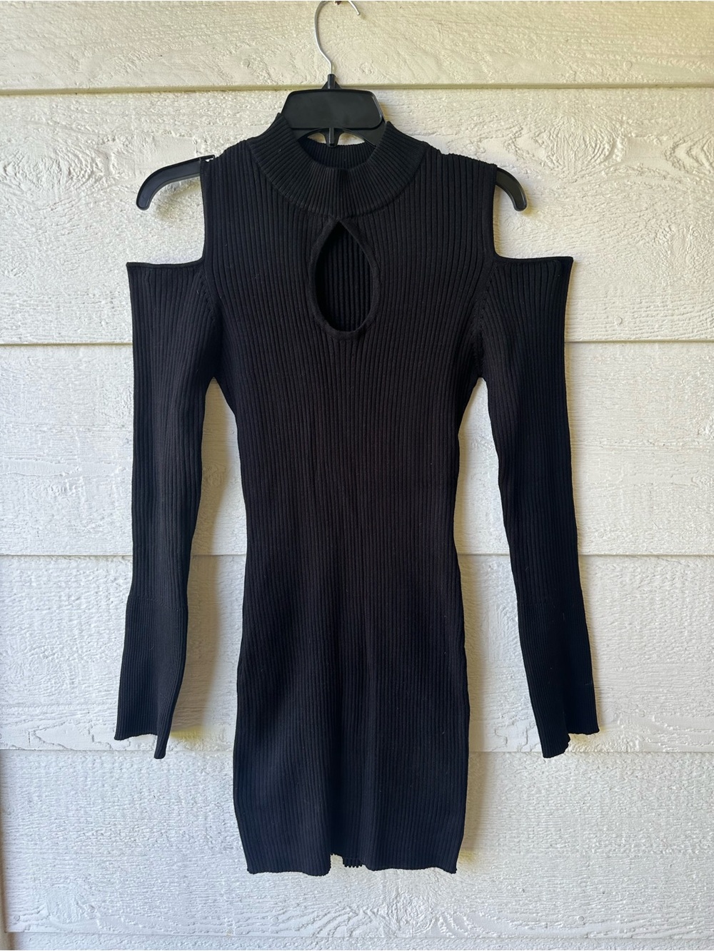 Black ribbed cold shoulder dress